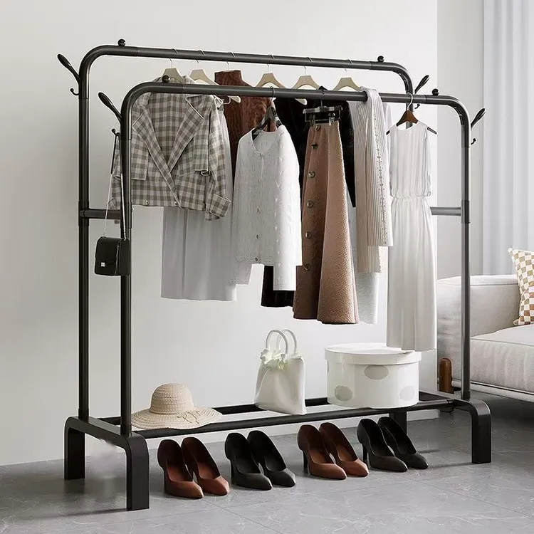 宿舍简易款可移动双杆简易衣帽架衣架晾衣杆落地式衣帽架宿舍阳台