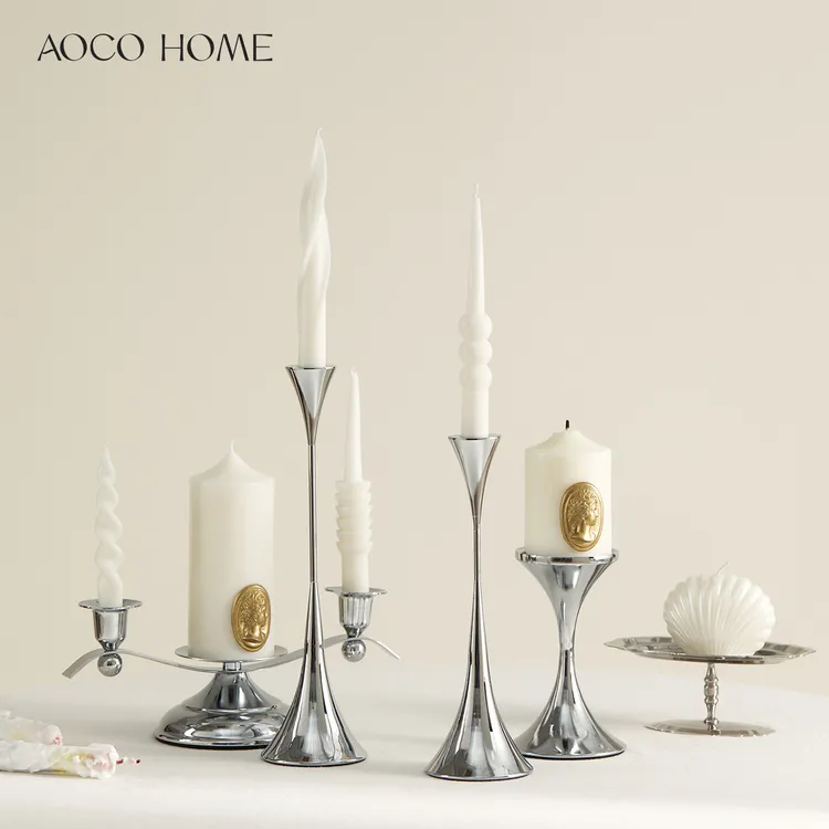 北欧轻奢银色烛台金属蜡烛托台样板房客厅软装摆件简约高级感装饰