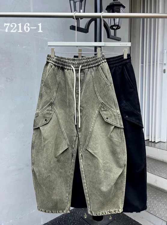 562-563素3 秋冬潮牌男女加绒加厚水洗弯刀牛仔休闲长裤 KZ7216-1