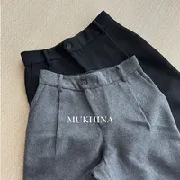 MUKHINA 50%羊毛呢重磅600克加厚斜门襟双褶A字阔腿休闲裤