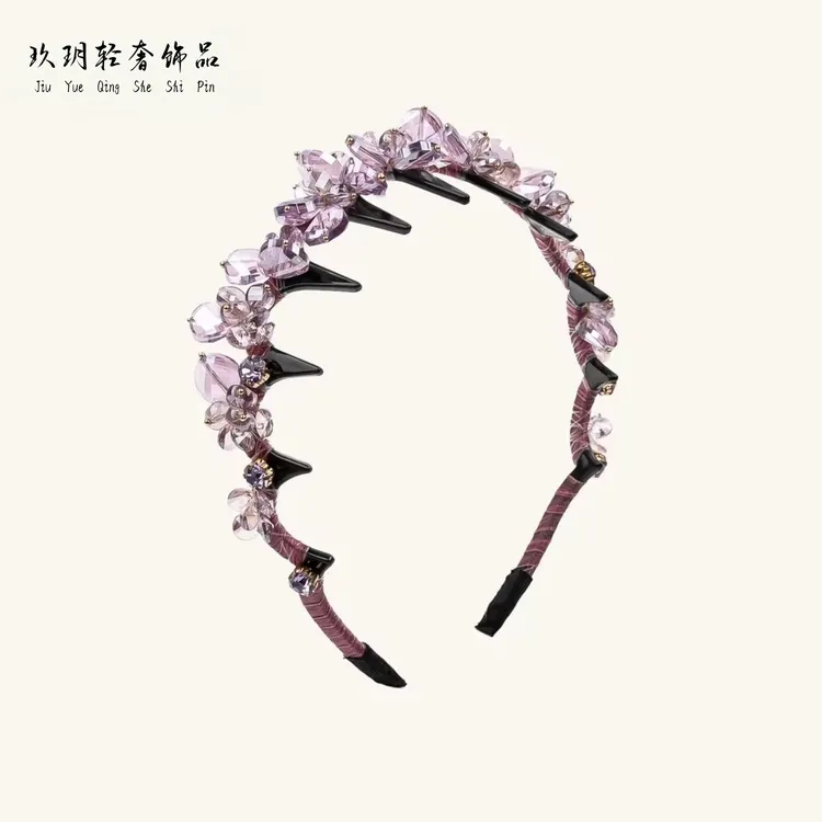 韩国水晶带齿轻奢满钻发箍发饰简约气质复古百搭细头箍发卡女发饰