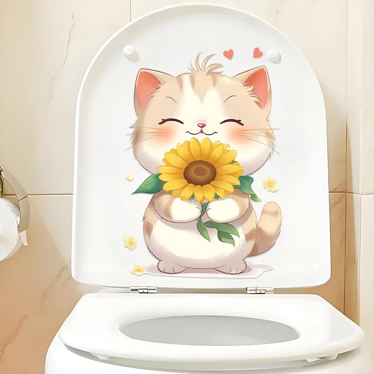 向日葵猫咪卡通行李箱柜子儿童房卫生间防水自粘环保瓷砖美化贴纸
