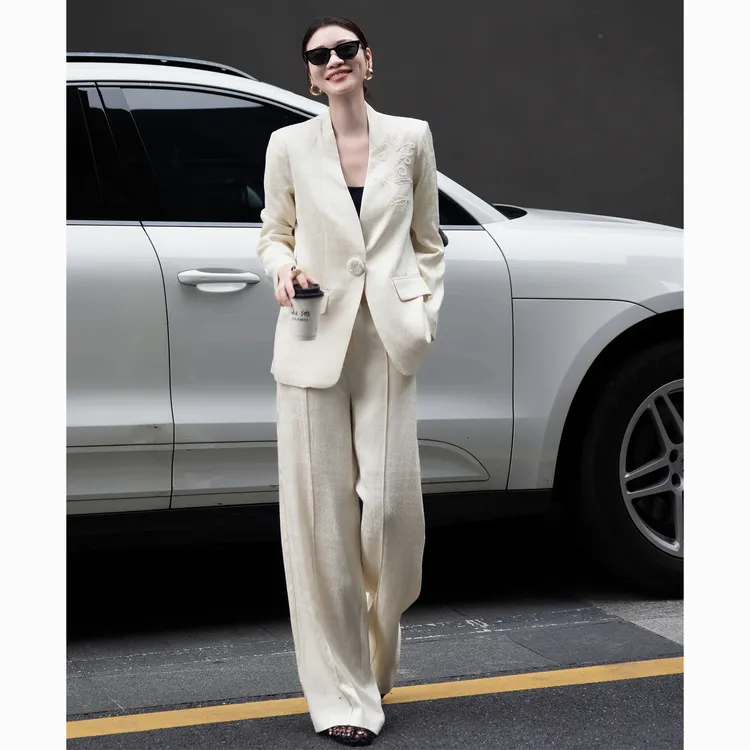 ZEROYK高定职业装2025秋季新款女神气质提花西服长裤两件套