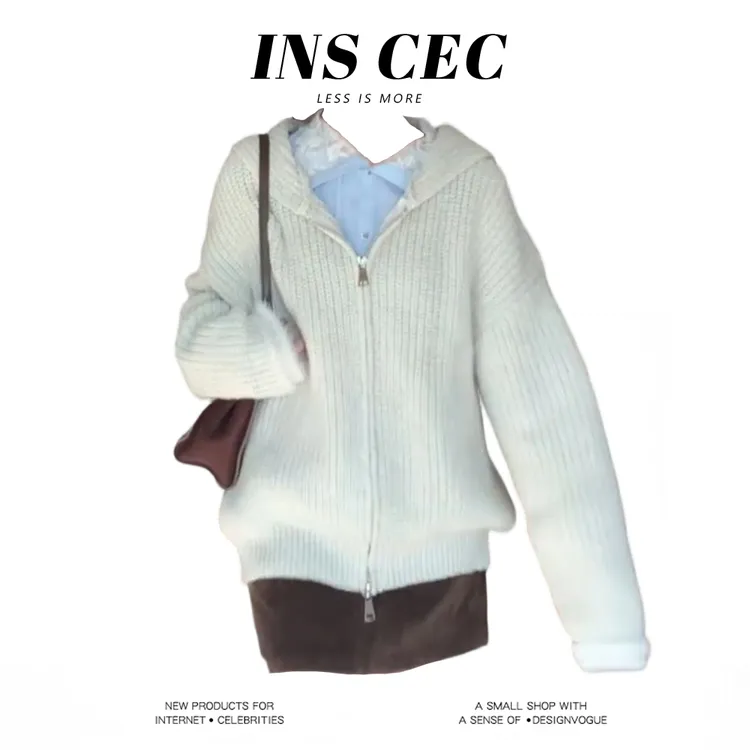 INSCEC秋冬法式甜美娃娃领蕾丝拼接衬衫毛衣外套包臀裙套装秋季