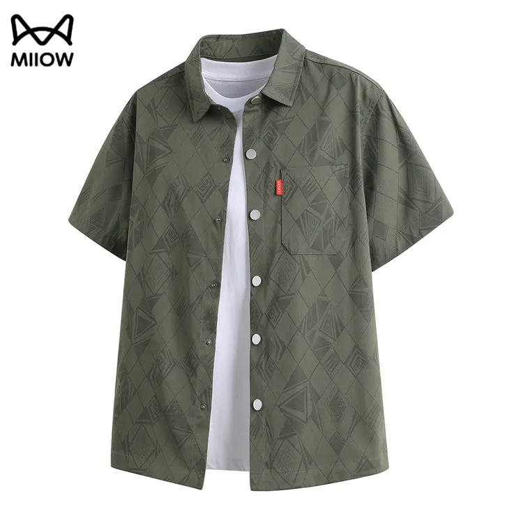 猫人美式扎染印花衬衫男夏季薄款宽松衬衣加大码潮牌百搭上衣外套