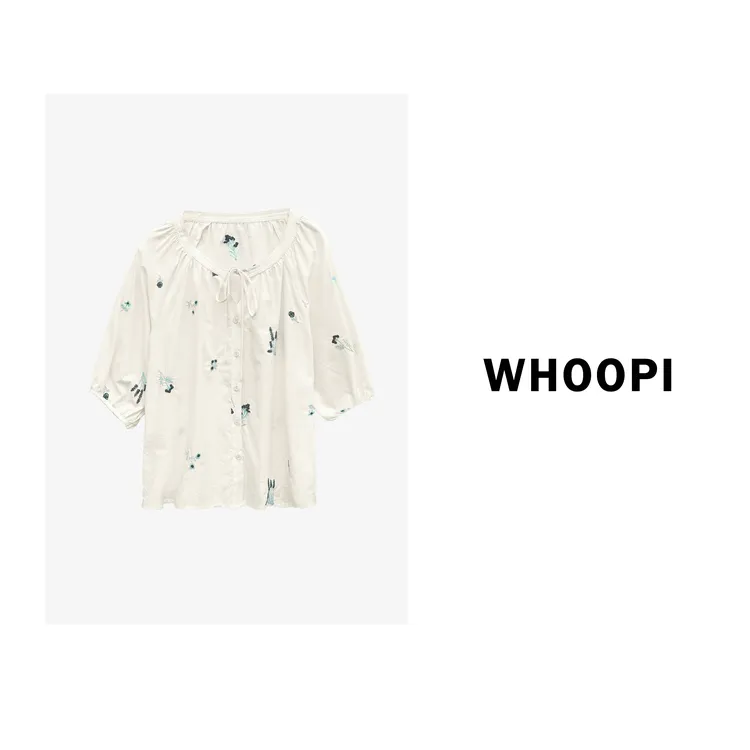 【Whoopi】【卡普里岛】夏季百搭设计感衬衫薄款植物系刺绣小衫
