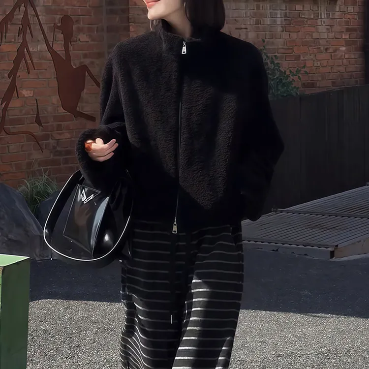 SJ-DY新款小众百搭好看女装短款立领外套时尚小众冬季保暖上衣