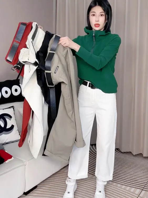 春季新款女装网红爆款纯色水洗九分直筒法棍裤