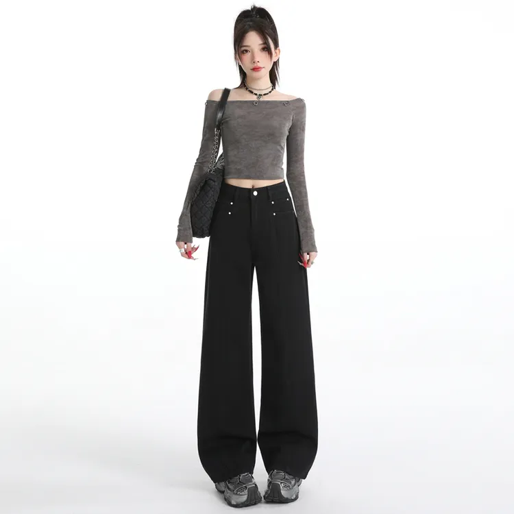 【相见恨晚】阔腿牛仔裤女2025新款高腰宽松显瘦直筒垂坠感拖地长裤