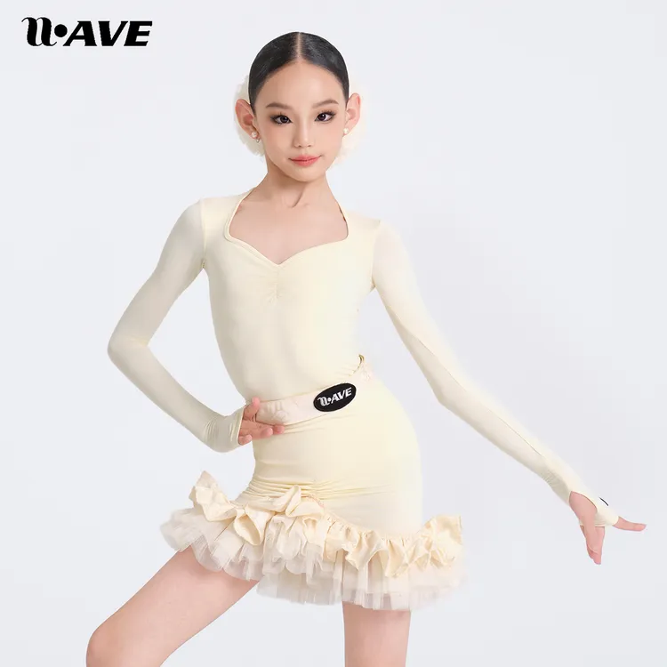 WAVE未午少儿分体拉丁舞服"花予香颂"长袖秋冬国标舞服练习服套装