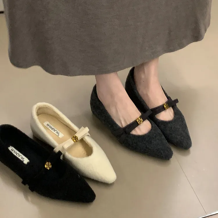 法式内增高蝴蝶结尖头单鞋女2025新款浅口毛毛鞋温柔风百搭仙女鞋