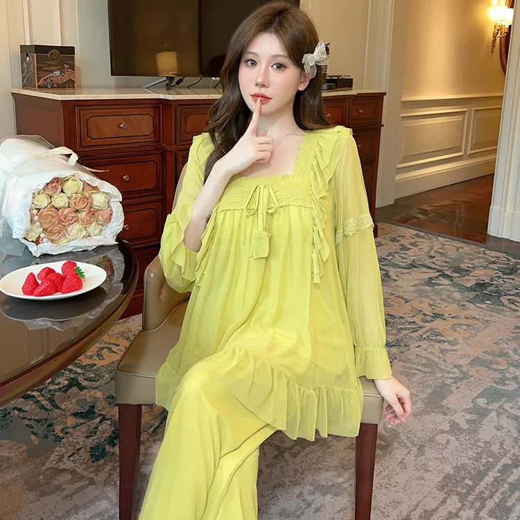 高级感睡衣女长袖春秋季网纱法式宫廷风2025新款甜美公主风家居服