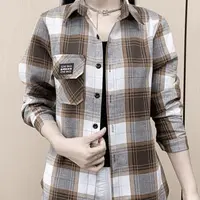 2025衬衫女秋新款格子女衬衣妈妈装减龄时尚大码宽松洋气小衫