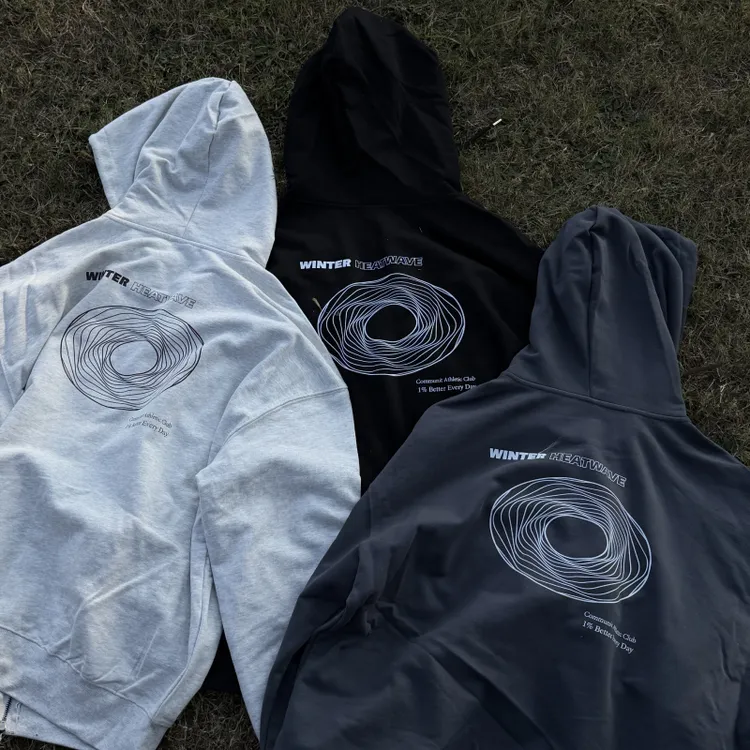 ABDP美式印花运动休闲毛圈连帽宽松拉链情侣夹克式boxy卫衣外套