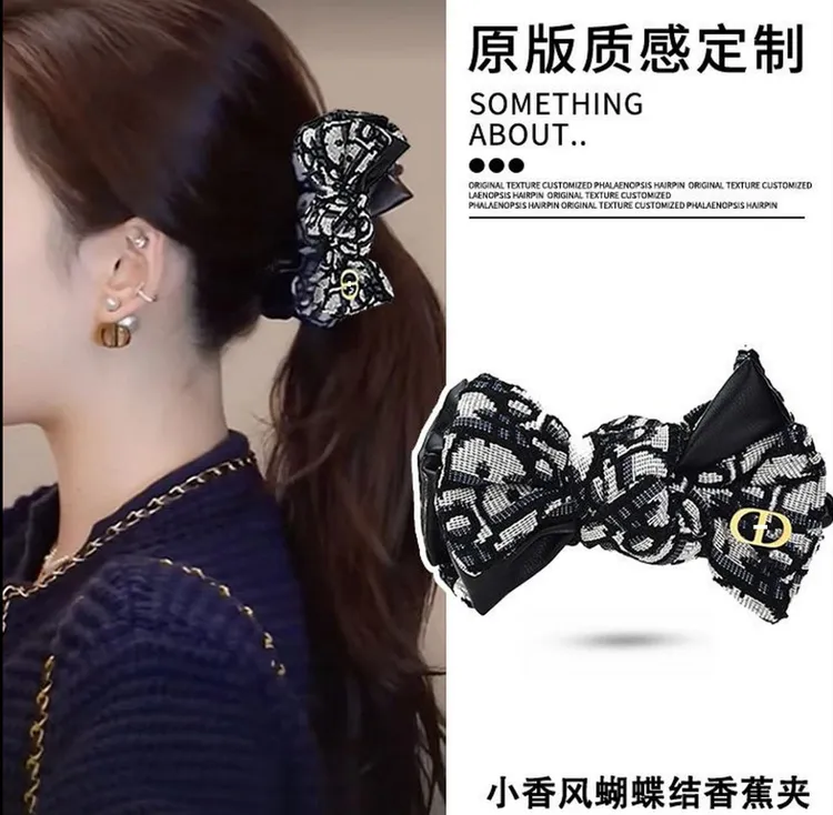 新品韩版11cm东大门黑白蝴蝶结香蕉夹气质时尚少女简约百搭头饰