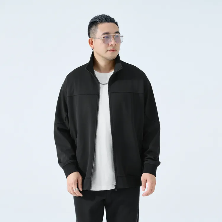 半墨大码男装立领卫衣开衫秋季新款男士休闲简约外套宽松上衣0556