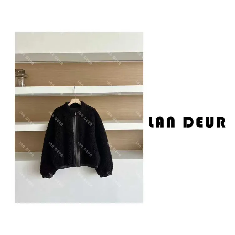 【杂志主编】100%绵羊毛圆领百搭宽松短款拼皮边时尚设计感羊毛外套