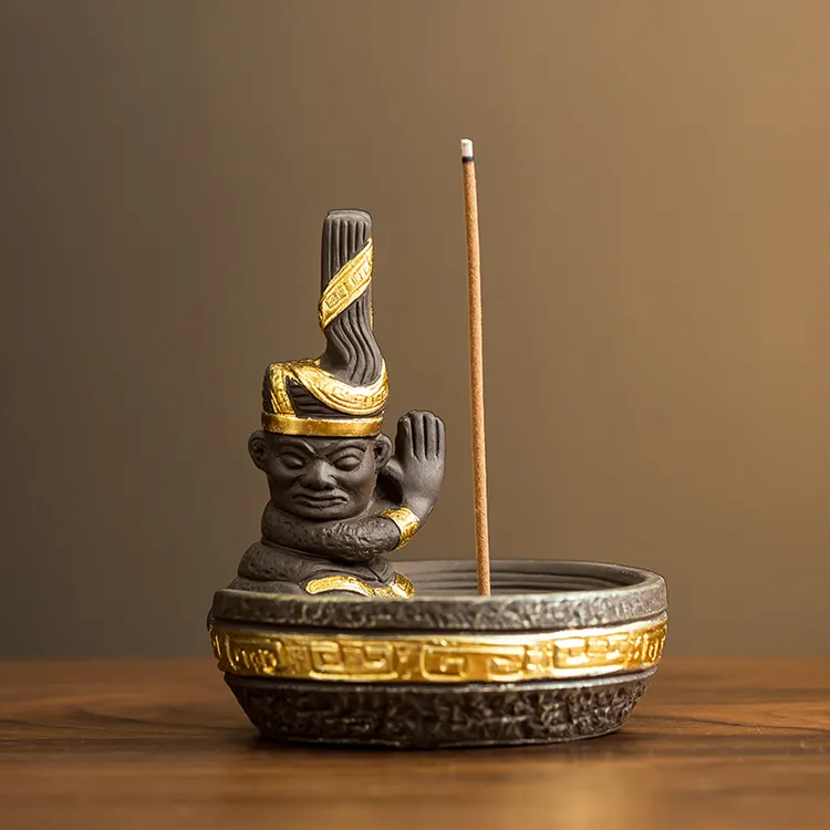三星堆扭头跪坐人像线香插香座文创香道摆件点香托创意茶宠香薰炉