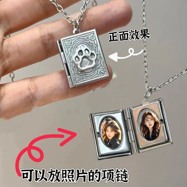 铜合金项链 定制照片项链小猫书本相册图片文字方形翻盖学生项链