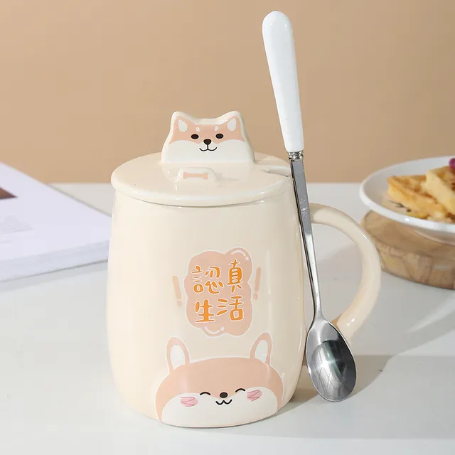 马克杯可爱少女家用陶瓷水杯带盖情侣杯子女办公室用创意超萌瓷杯