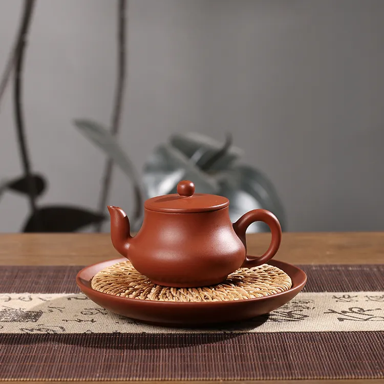 潮州工夫茶三杯朱泥大口径手拉壶冲茶罐君德壶紫砂泡茶壶朱泥