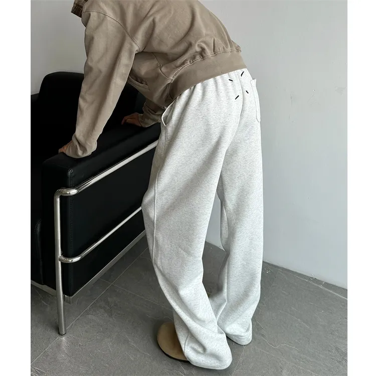 美式弯刀裤休闲卫裤男女秋季新款刺绣灰色垂感直筒裤子男女运动裤