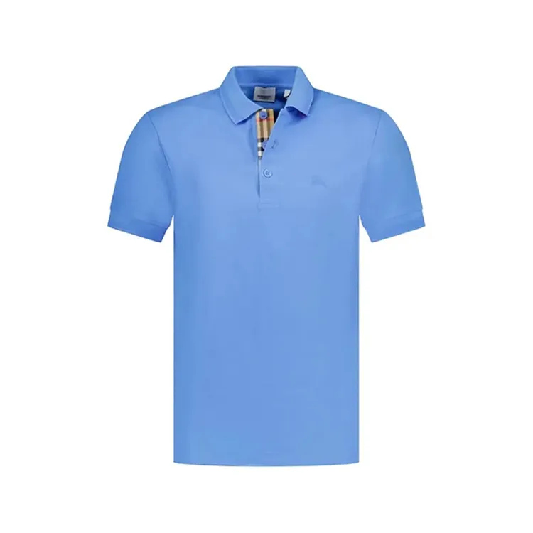 Burberry/博柏利 男士蓝色棉质Logo刺绣纽扣休闲短袖Polo衫 夏季