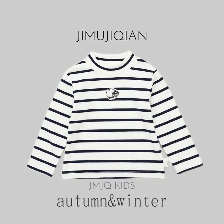 JMJQ中小童秋冬中领色织高弹条纹单层加厚贴身保暖打底衫251366