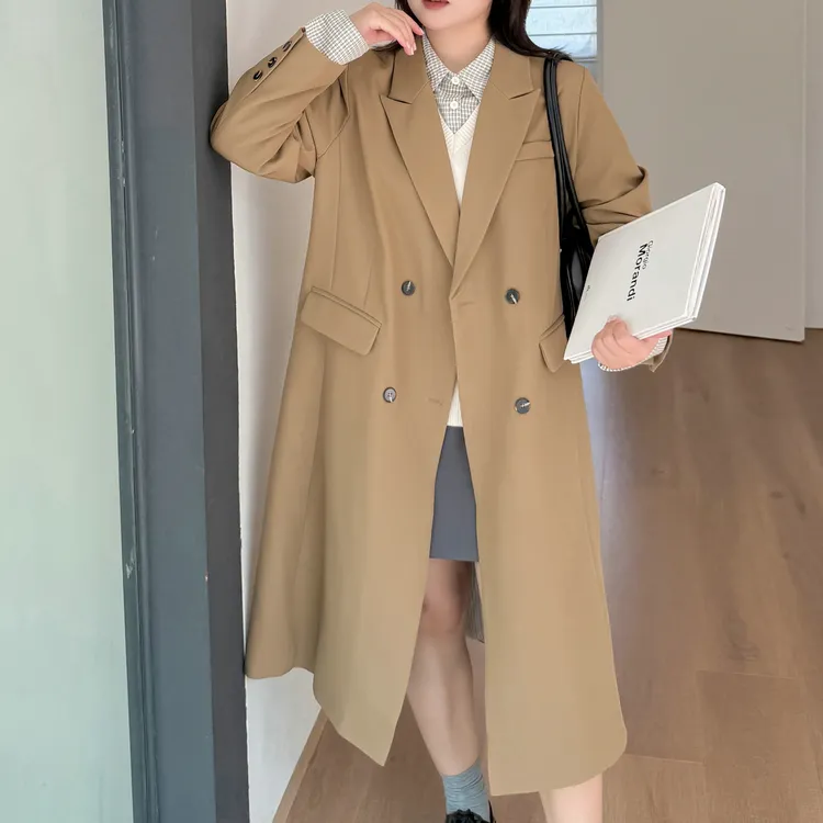 2025秋季新款洋气英伦风大码长款西服外套女宽松显瘦纯色chic大衣
