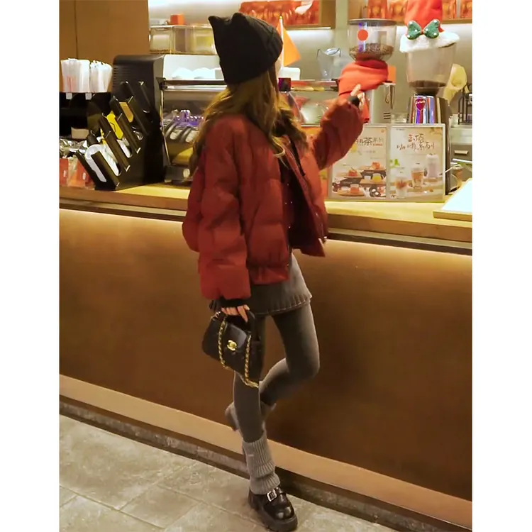 冬季新款新年战袍休闲棉服外套2025百搭显瘦花边加厚毛呢短裙套装