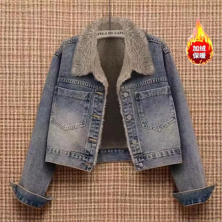 女短外套防风长袖短款加厚加绒加厚毛领保暖秋冬季韩版时尚洋气