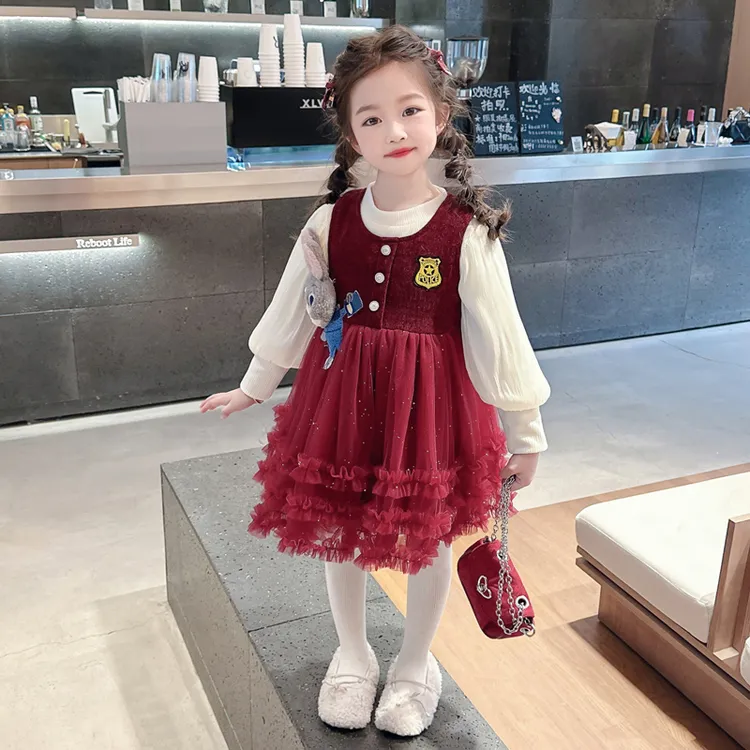 2025洋气兔子警官连衣裙两件套公主裙春秋款时髦蓬蓬裙子儿童春装