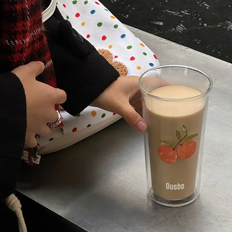 Ousbo双层玻璃咖啡杯马克杯女生高颜值2025年流行水杯女玻璃杯