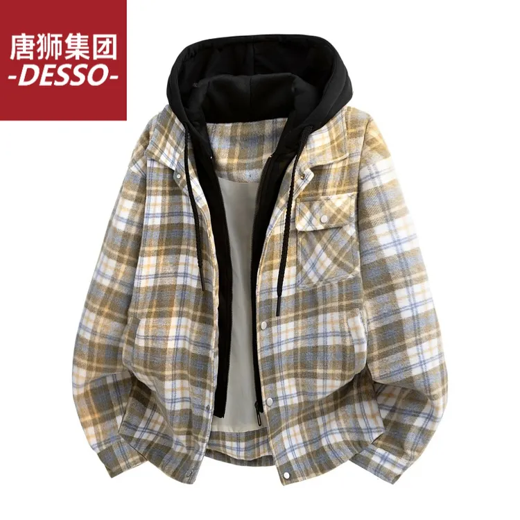 唐狮集团DESSO秋冬新款加厚连帽格子韩版洋气休闲宽松保暖帅气潮