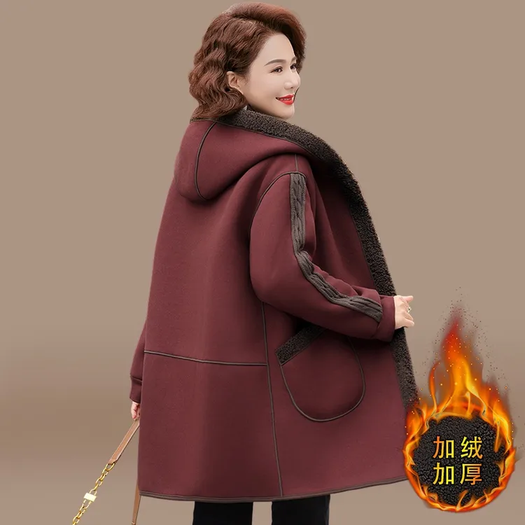 妈妈冬装羊羔绒外套中老年女装秋冬季双面穿洋气高贵保暖大衣棉袄