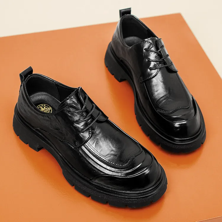 1751厚底轻便系带休闲皮鞋软底英伦商务宽头男鞋百搭英伦透气