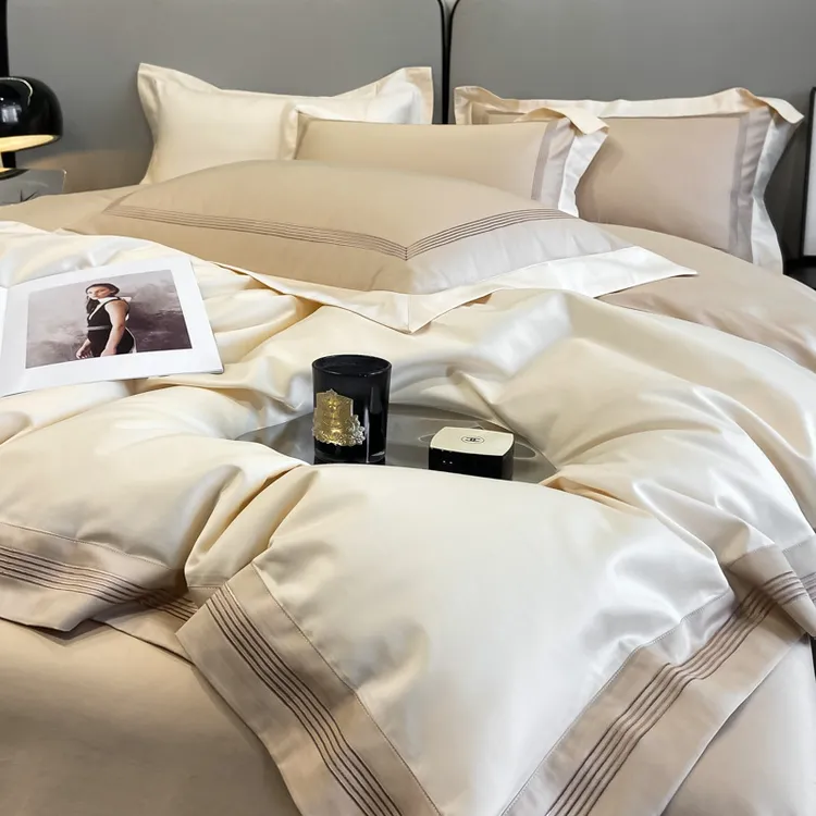 长绒棉刺绣绣花四件套-莱卡（高端礼盒）轻奢纯色