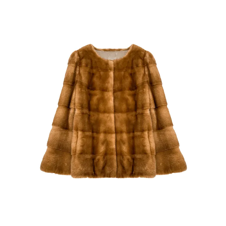 冷玩 [艳红啡]歌古丝奢级芬兰进口稀有色水貂皮草 圆领10BS9930