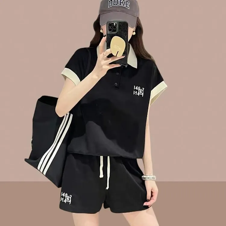欧洲站套装女2025年夏季新品宽松短袖POLO衫女阔腿短裤休闲运动潮