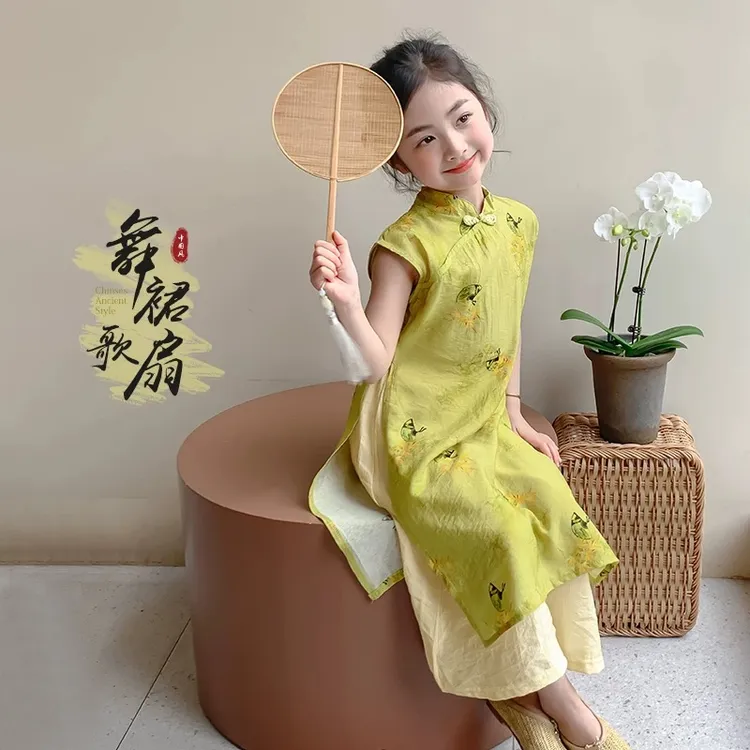 【两件套】女童旗袍夏季套装新款儿童国风连衣裙子夏款时髦新中式