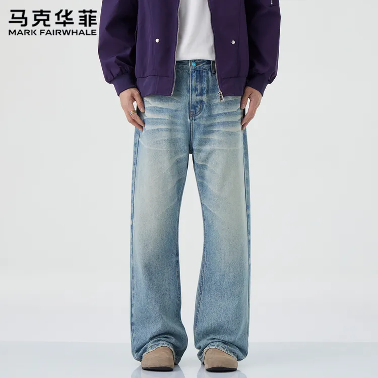 马克华菲美式高街直筒牛仔裤男秋季复古水洗cleanfit百搭阔腿长裤