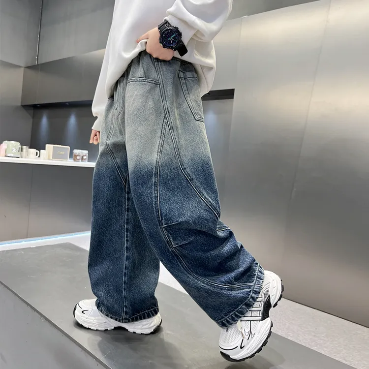 男童牛仔裤2025秋季新款中大童时尚渐变牛仔裤男孩春秋款弯刀裤潮