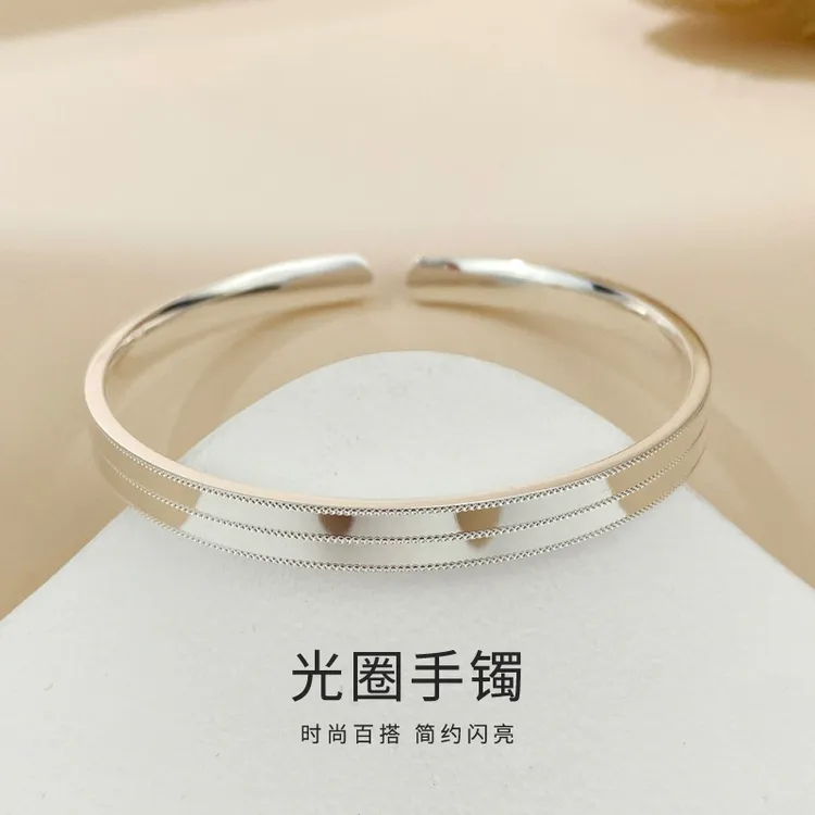 老鳯祥 足银手镯 素银时尚双层光圈手镯送妈妈长辈节日礼物*商城