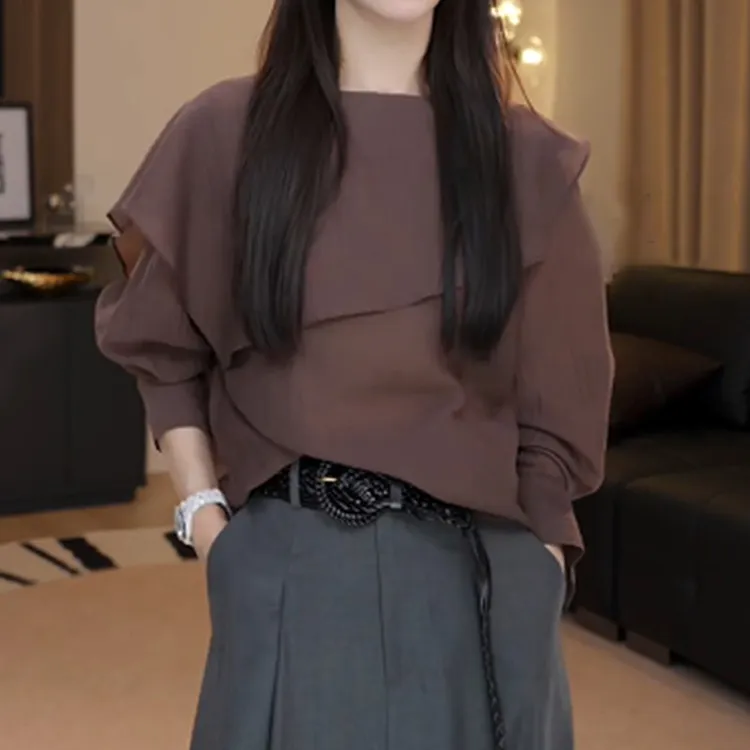 法式优雅不规则活页式圆领衬衫女早秋新款轻薄防晒慵懒显瘦上衣潮