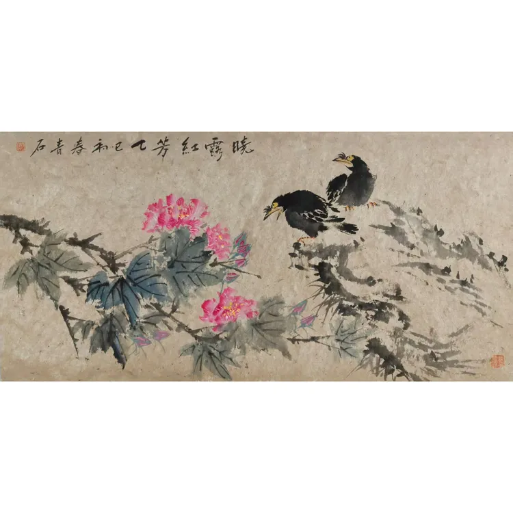 青石老师原创手绘花鸟画100 × 50 CM