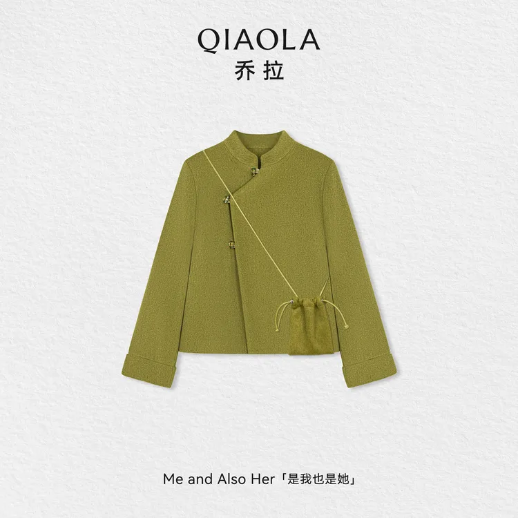 QIAOLA/乔拉【青梅熟】秋冬季新中式毛呢立领盘扣简约时尚外套
