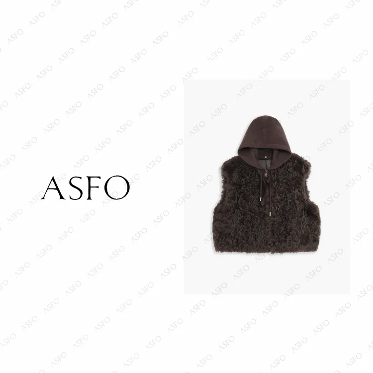 【AS小卷绒】25新时尚皮毛一体拼接可拆卸羊毛连帽马甲AS25DMJ01090