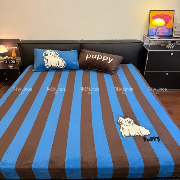 Linda｜牛奶绒床笠三件套加厚保暖秋冬印花大床