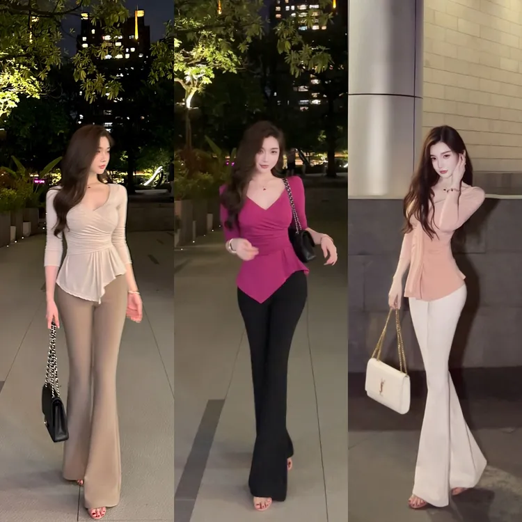 XXZHU「仪态大师」新款修身显瘦显腿直垂垂微喇休闲裤ZZ-903