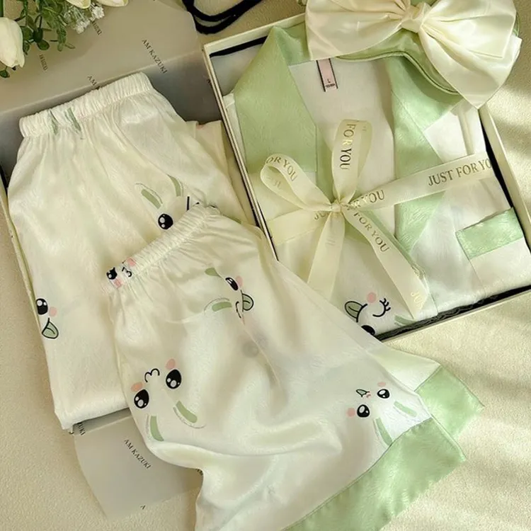 FAVMARTHA睡衣女款新款夏季冰/薄款三件套可爱短袖高级感家居服套